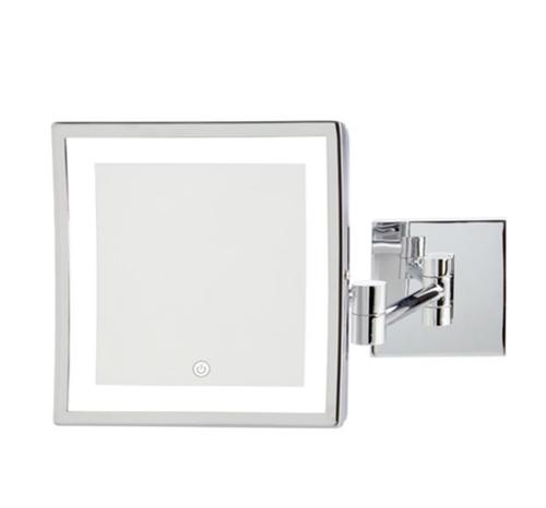 Jerdon Wall Mount Makeup Mirror Lighted, 8 x 8" Frame, Chrome, Direct Wire