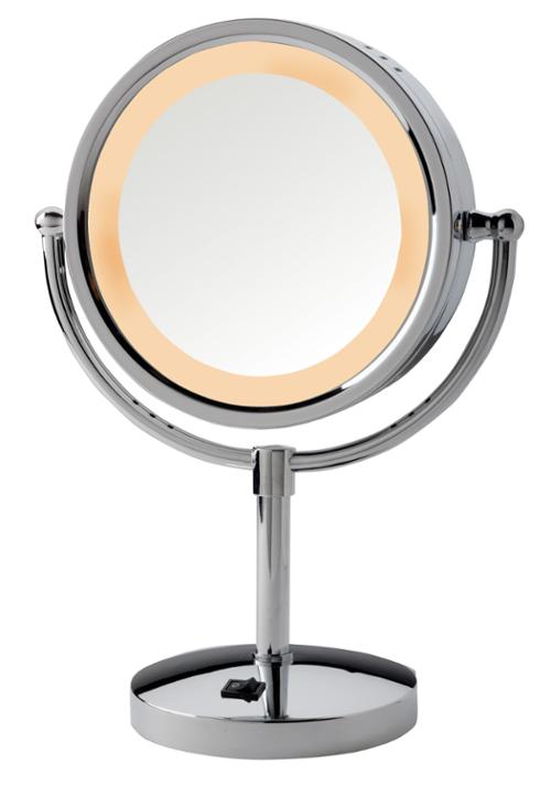 Jerdon Lighted Table Top Makeup Mirror, 8.5" Dia, Chrome, Plug In