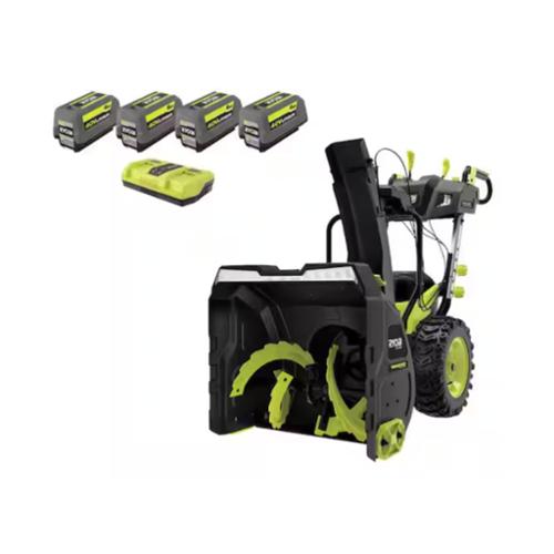 RYOBI 40V HP Brushless 24" 2-Stage Electric Snow Blower with (4) 6.0 Ah Batteries and Rapid Charger