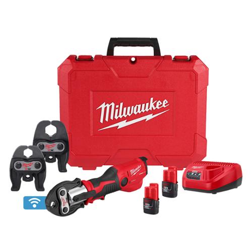 Milwaukee Tool M12 12V Li-Ion Cordless Force Logic Copper Press Tool Kit One-Key W/ 3 Jaws And (2)2.0 Ah Batteries