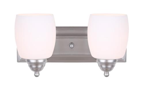 GRIFFIN 2-Light Brushed Pewter Vanity Light with Flat Opal Glass Shades