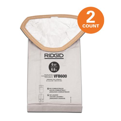 RIDGID® VFB600 Open Top General Debris Filter Bag 2-Pack 