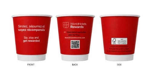 WorldHotels Rewards Double Wall Cup, Unwrapped, Bilingual, 10 oz, Case Of 600