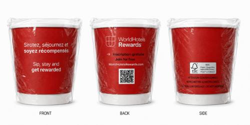 WorldHotels Rewards Double Wall Cup, Wrapped, Bilingual, 10 oz, Case Of 500
