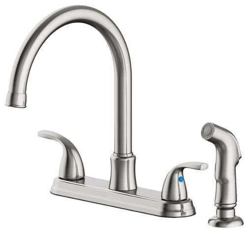 Seasons® Raleigh™ Double-Handle High-Arc Kitchen Faucet With Side Sprayer, Stainless Steel