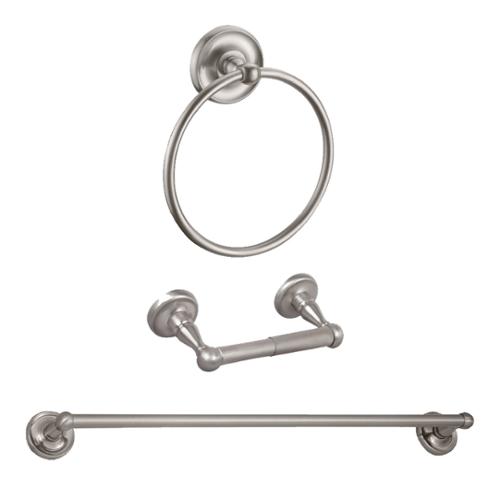 Seasons® Raleigh™ Brushed Nickel 3 Piece Kit 24" Towel Bar, Toilet Paper Holder, Towel Ring