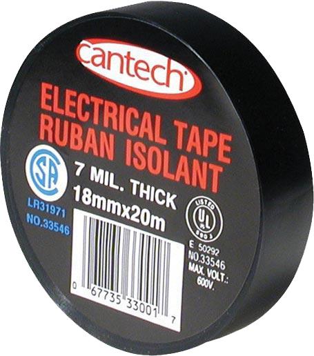 Cantech® 7 Mil PVC Electrical Tape, 18 MM X 20 M, Black, 6 Pk