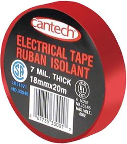 Cantech® 7 Mil PVC Electrical Tape, 18 MM X 20 M, Red, 6 Pk