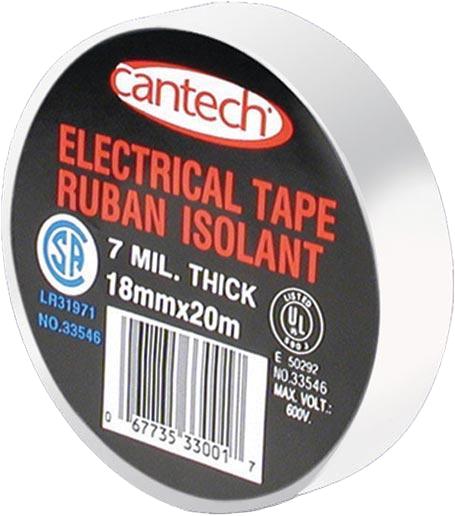 Cantech® 7 Mil PVC Electrical Tape, 18 MM X 20 M, White, 6 Pk
