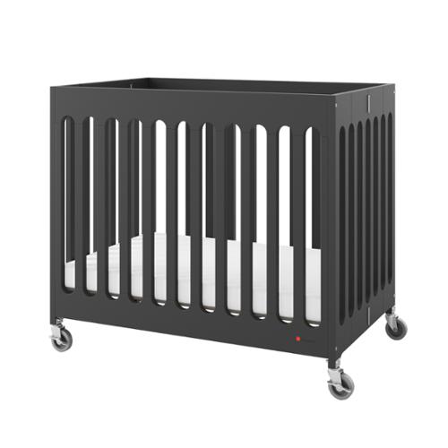 Foundations® Compact Boutique™ Folding Crib, Slatted with Oversized Casters And Foam Mattress, Black
