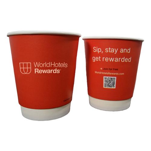 World Hotel Rewards Double Wall Cup, Unwrapped, English, 10 oz, Case Of 600