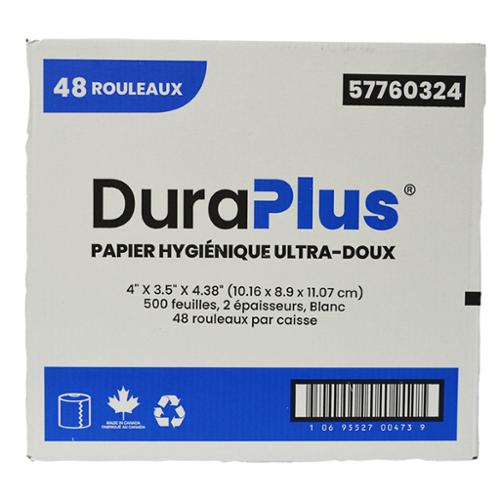 DuraPlus® 2-Ply Bathroom Tissue, White, 500 Sheets/Roll