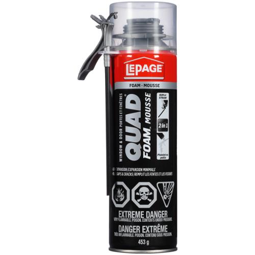 LePage® Quad Window & Door Spray Foam Insulation Sealant, Interior/Exterior, Gun Or Straw Application, 453 g