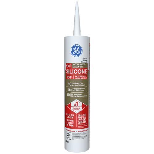 GE® Advanced Silicone 2® Kitchen & Bath Sealant, White, 298 mL