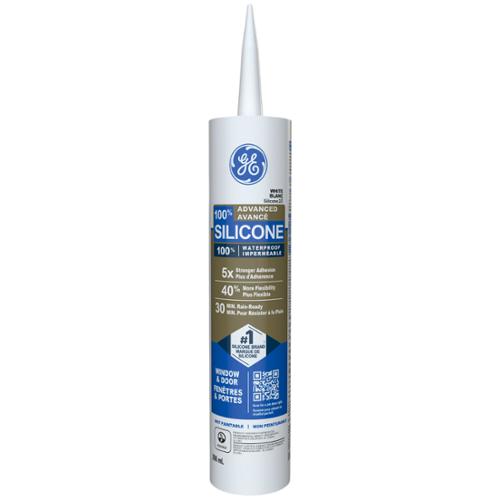 GE® Advanced Silicone 2® Window & Door Sealant, White, 298 mL