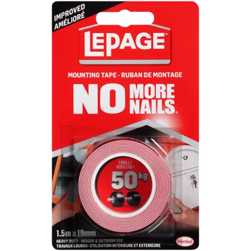 LePage® No More Nails® Adhesive Mounting Tape, 1.5 m x 19 mm