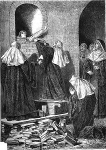 Drawing of a nun being walled up, by Vinzenz Katzler - headstuff.org