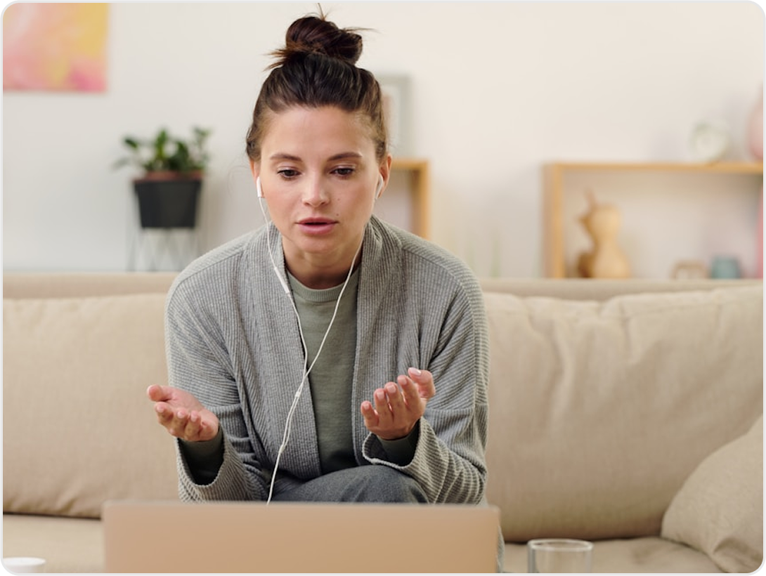 woman talking on computer