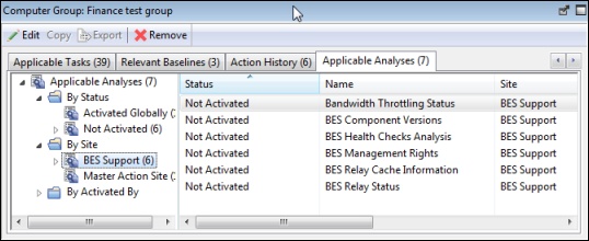 This window displays the Applicable Analyses tab.