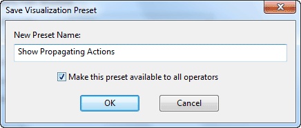 This window displays the Save Visualization Preset dialog where you have to select a named set of options from this pull-down menu of previously-defined preferences.