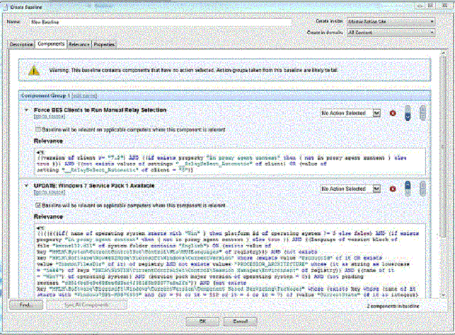 This window displays the Components tab of the Create Baseline dialog. It has two components as an example.