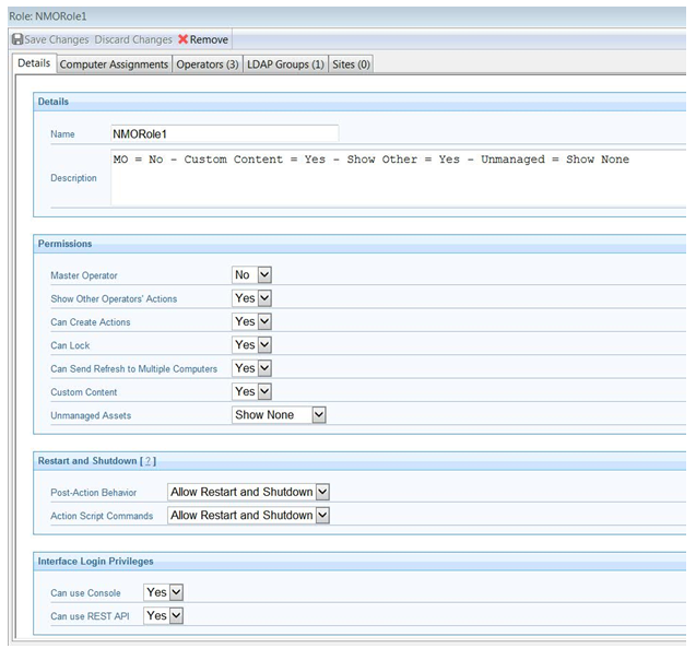This window displays the Roles Details tab under which you can modify an existing role.