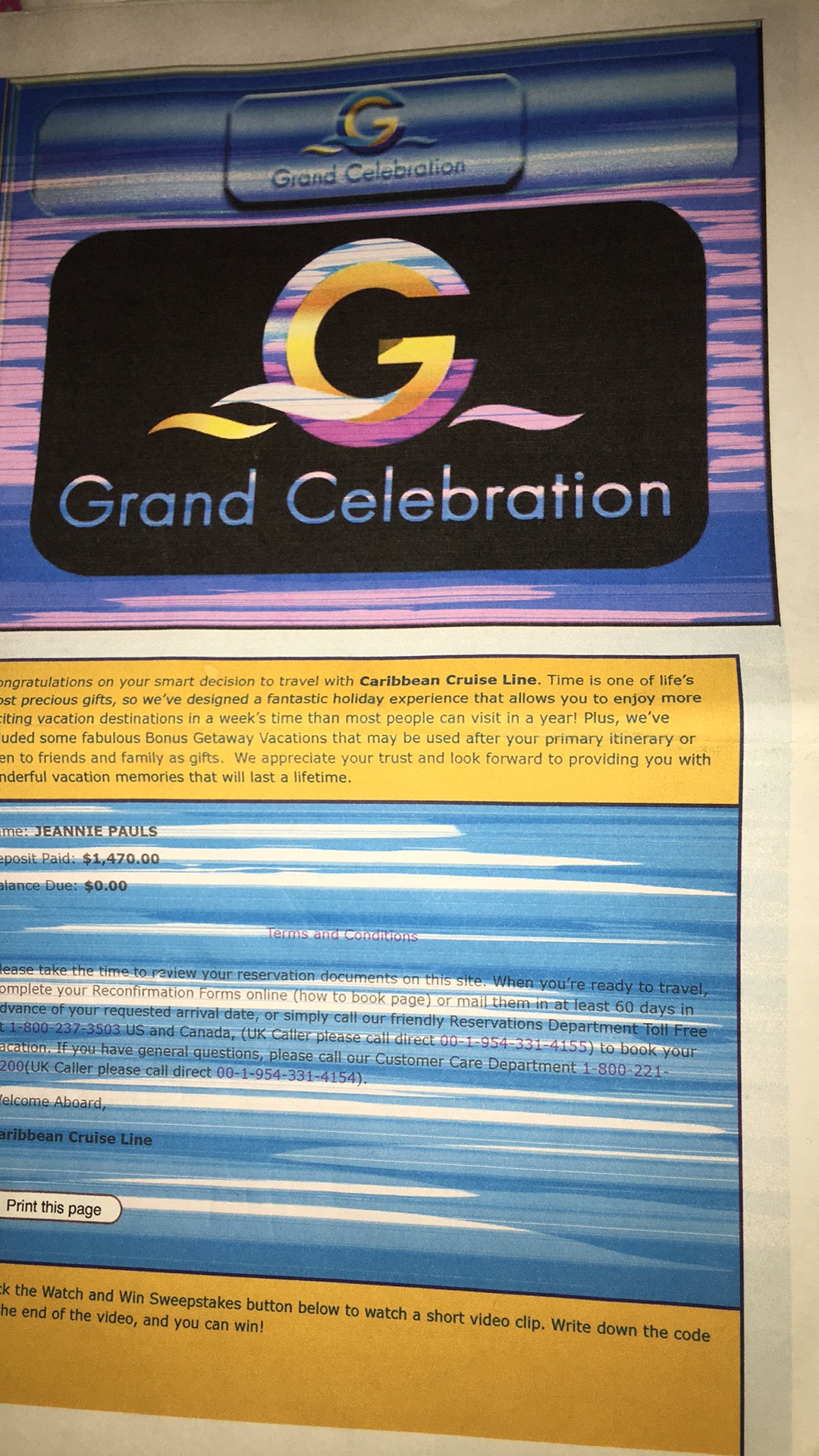 Cruise vacation for sale