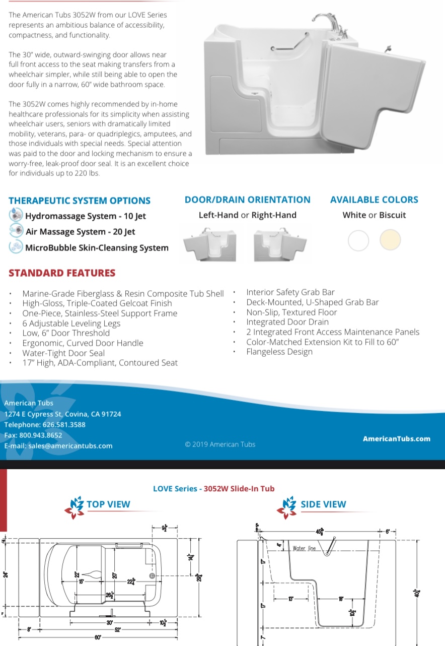 Wheelchair accessible bathtub