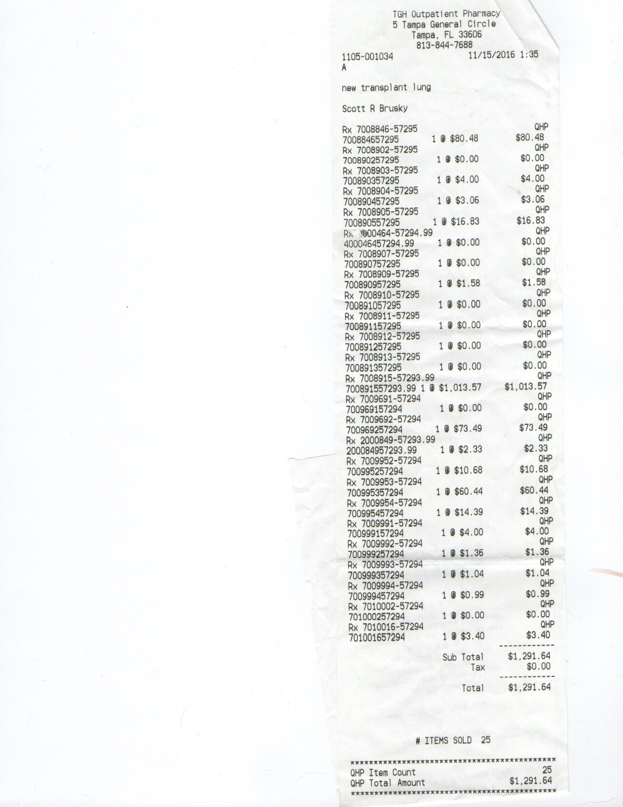 Medicine copay month 1