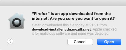 Firefox Downloaded Security Check Mac 10.15