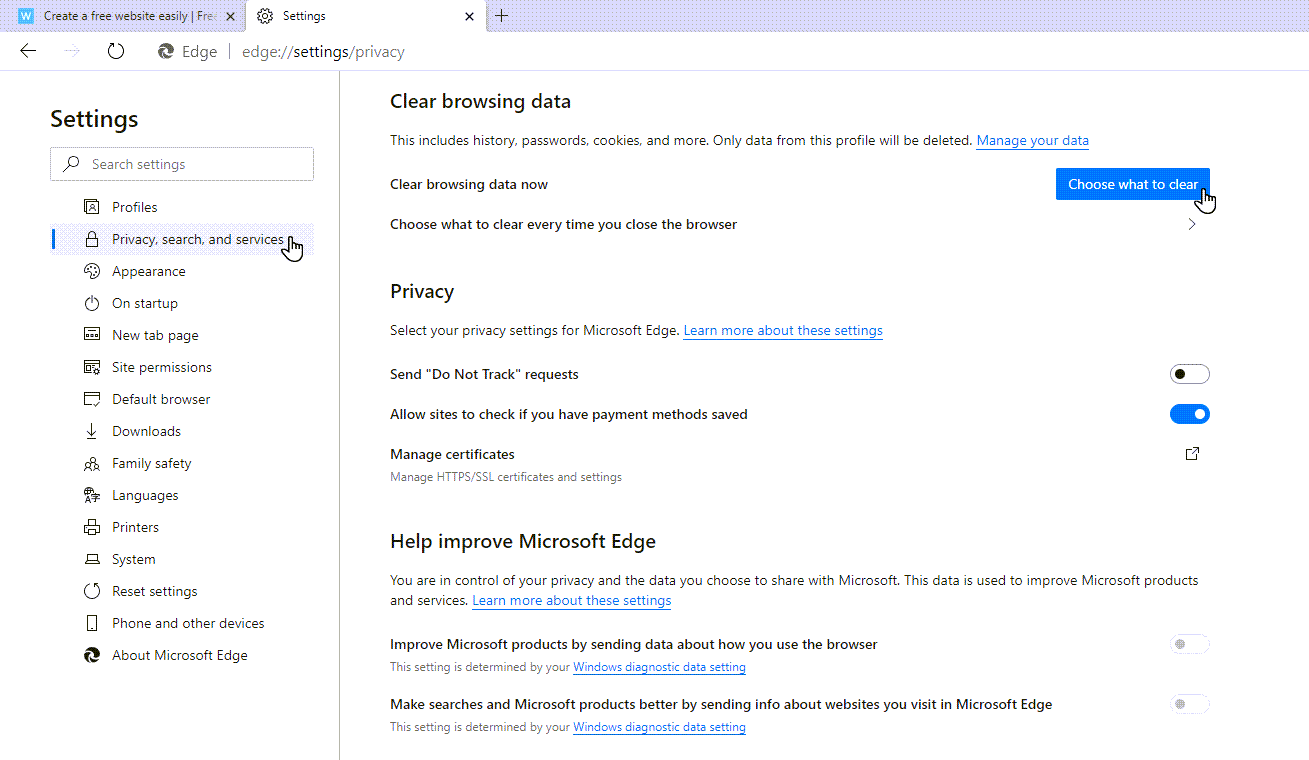 Choose What to clear