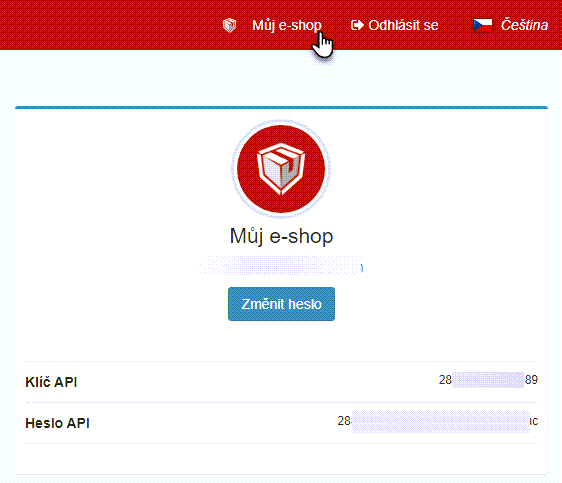 API v sekci Můj e-shop