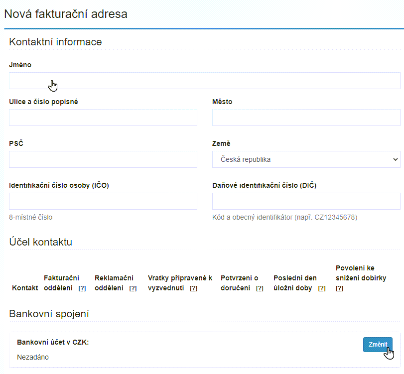 Vyplňte fakturační údaje a čísla účtů