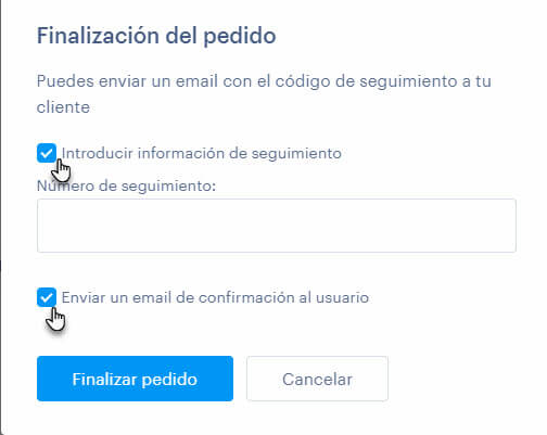 Finalización del pedido