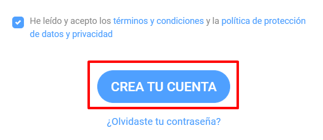 Botón Crea tu cuenta resaltado