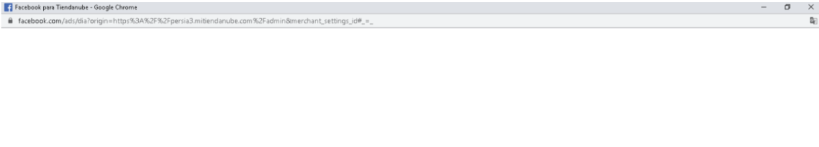 Ventana emergente con el título Facebook para Tiendanube, en blanco y sin información comprada