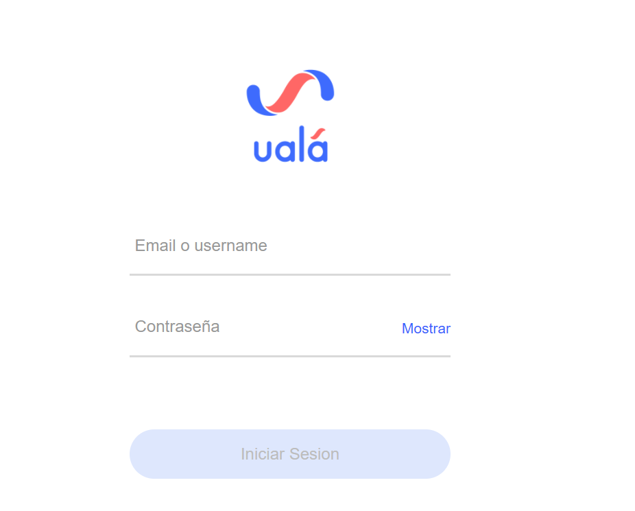 Pantalla de Ualá con los campos para completar email y contraseña de la cuenta