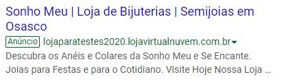 Modelo de anúncio pago do Google ADS no resultado de pesquisa do Google