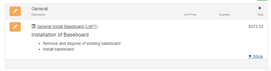 Estimate Rocket — General Install Baseboard (linear-feet) Used in Project