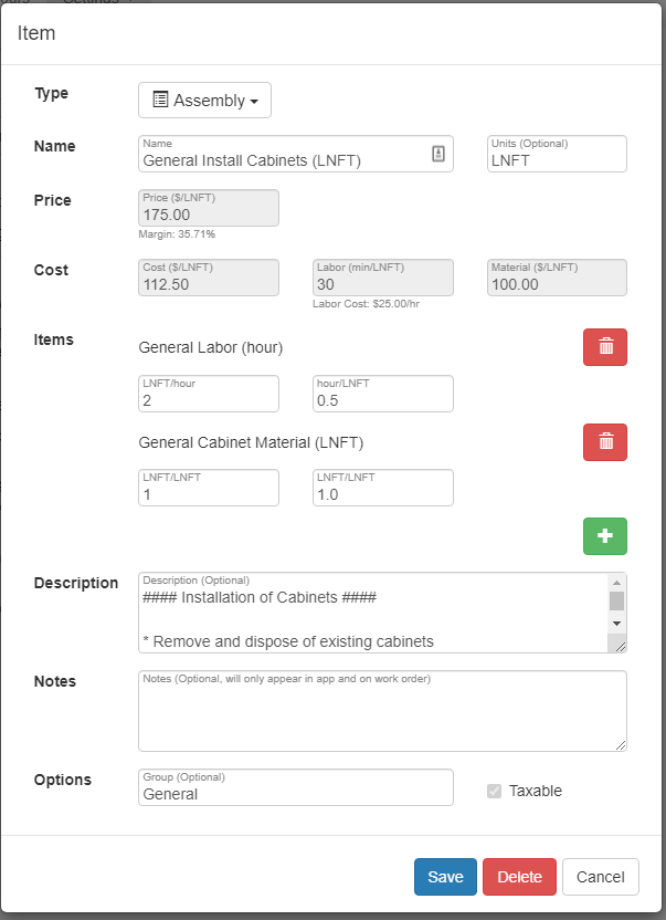 Estimate Rocket — General Install (linearfeet) Edit for use
