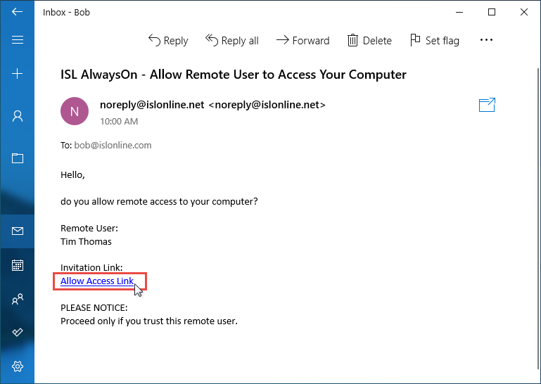 ISL Online — Set Unattended Access via Email