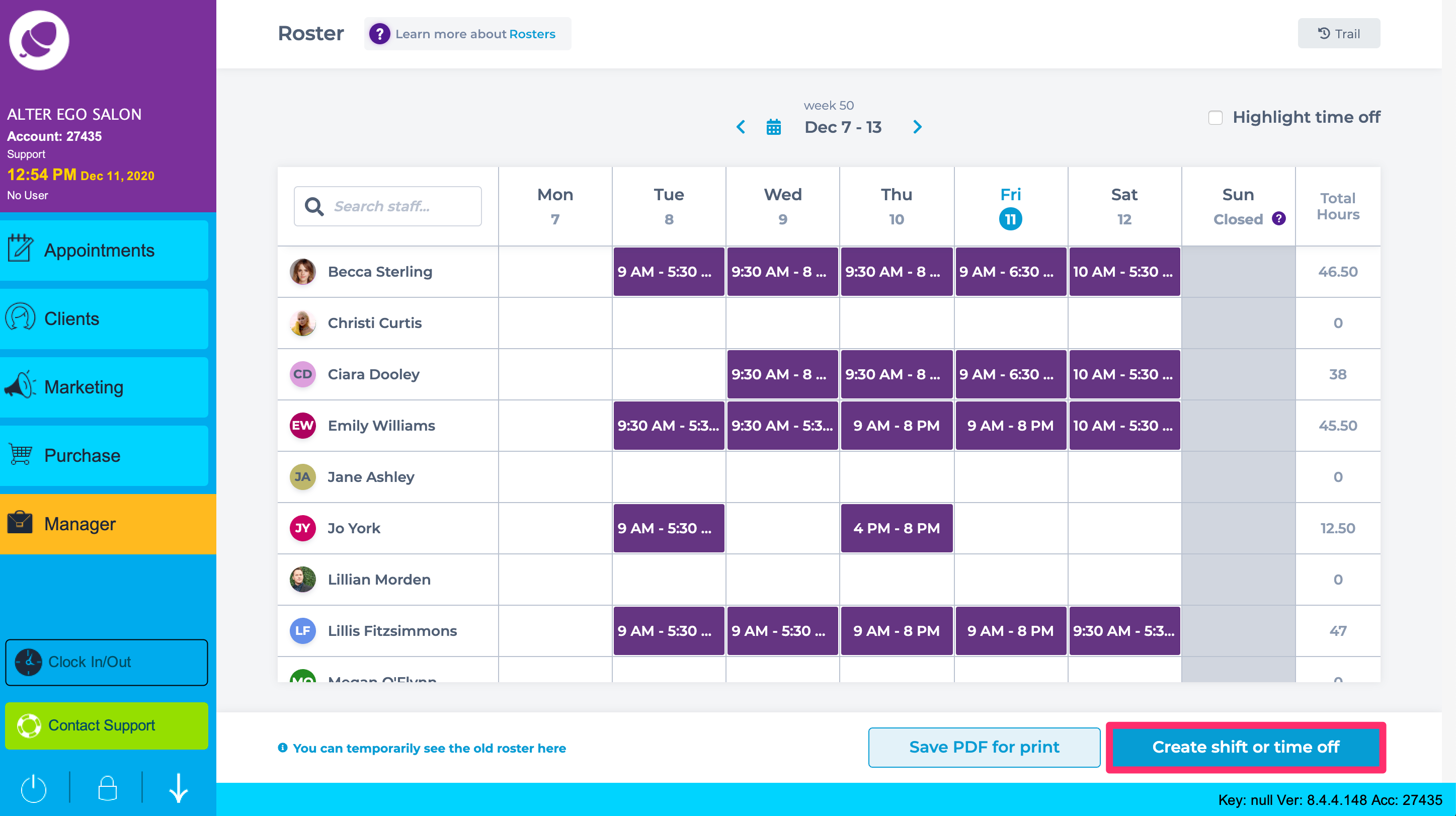 How do I schedule multiple staff at once on the Staff Roster? Phorest