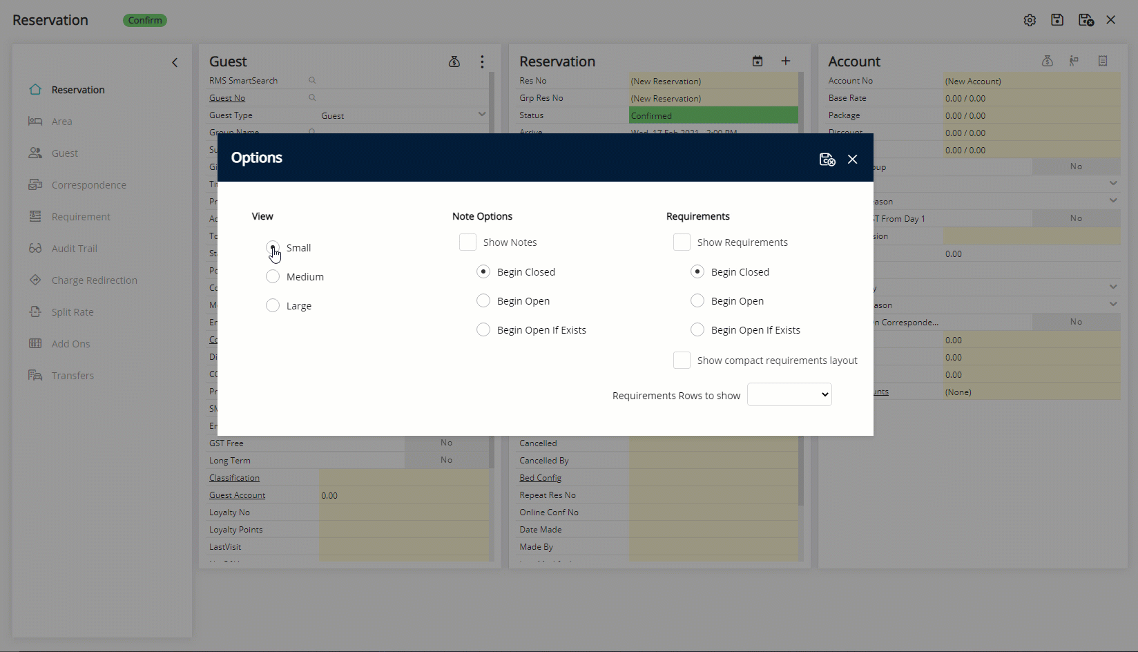 Reservation Screen Display Options — RMS Help Centre