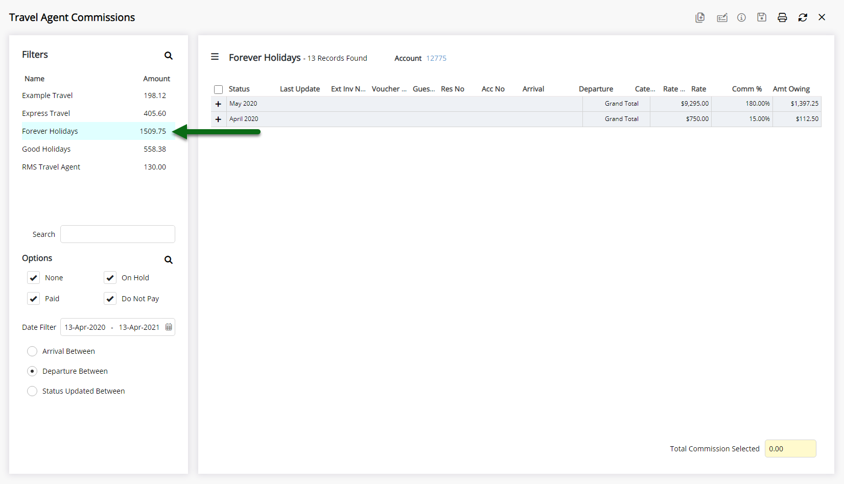 Travel Agent Commission Status — RMS Help Centre