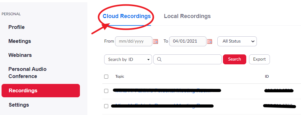Zoom cloud recording dashboard