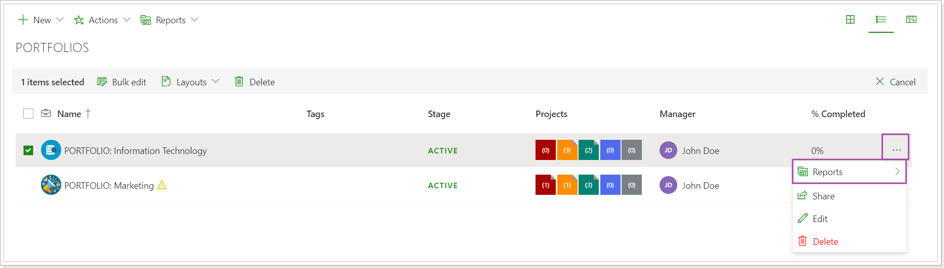 Portfolios page PPM Express