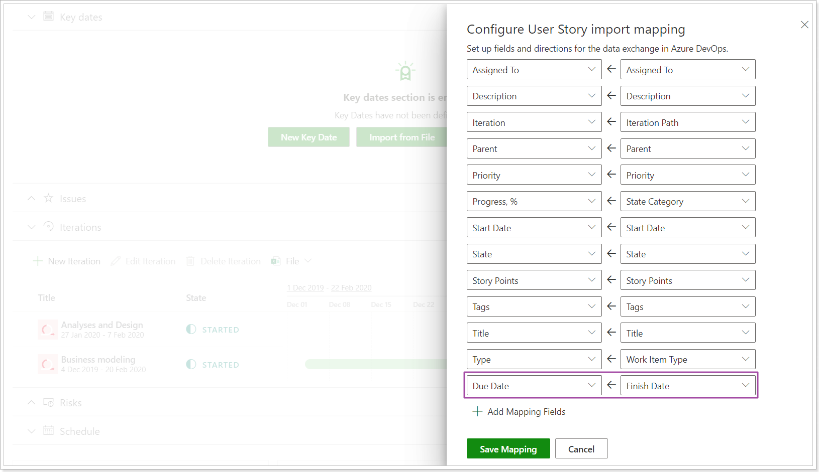How to import Key Dates from Azure DevOps PPM Express