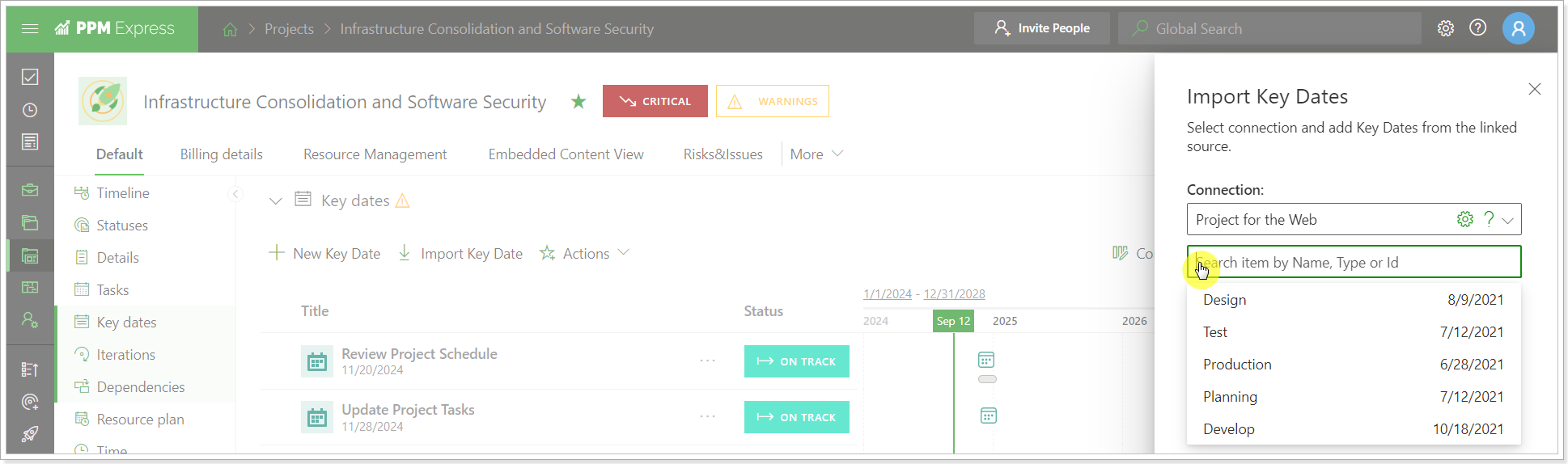 How to import Project for the web tasks as Key dates to PPM Express ...