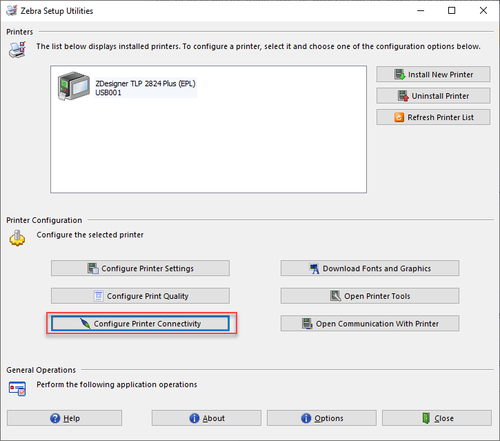 Installation of Zebra ZDesigner TLP 2824 (EPL) Driver Decor Fusion