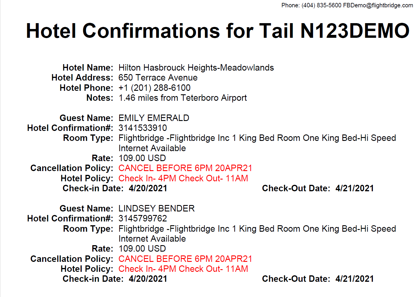 Confirmation Notes and Details - Operator Users - FlightBridge